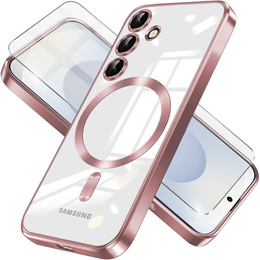 Puzdro pre Samsung Galaxy S25, Electro MagSafe, ružové rose gold + sklo na displej