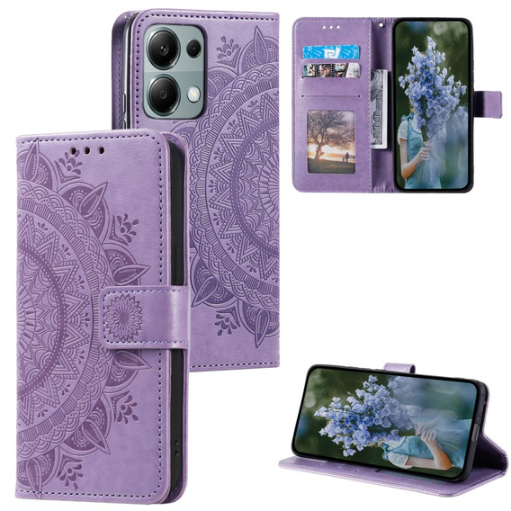 Klapkové puzdro pre Xiaomi Redmi Note 13 Pro 4G / Xiaomi Redmi Note 14S / Xiaomi Poco M6 Pro 4G, Mandala, fialové