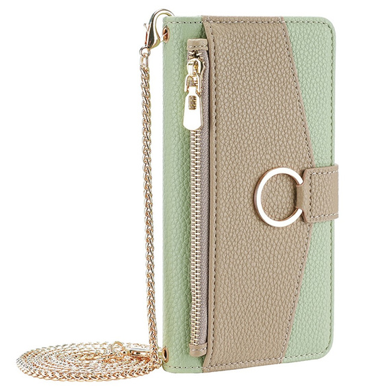 Flipové puzdro pre Motorola Edge 40 Neo 5G, Wallet Zipper Pocket, so zrkadlom, zelený