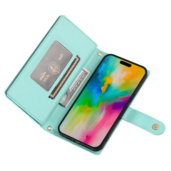 Klapkové puzdro pre iPhone 16 Pro Max, Wallet Zipper Pocket, zelený