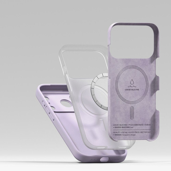 Puzdro Ringke pre iPhone 17 Pro Max, silikónové magnetické puzdro MagSafe, svetlo fialové