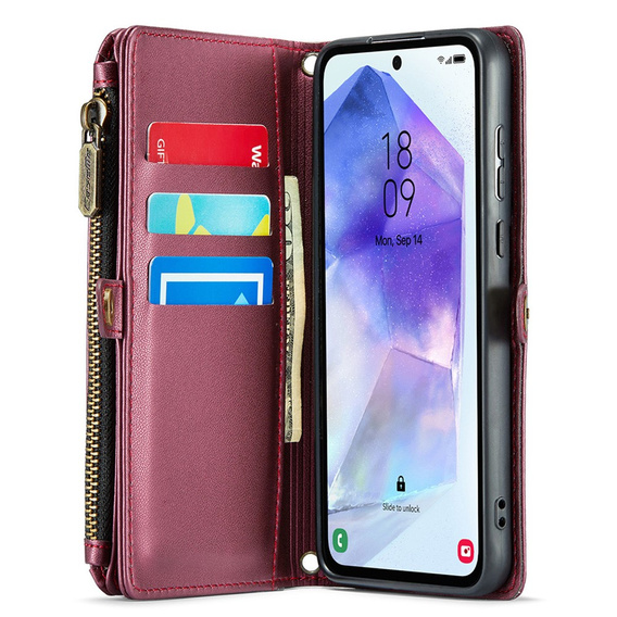 Puzdro CASEME pre Samsung Galaxy A55 5G, RFID Leather Wallet, s popruhom cez rameno, červené