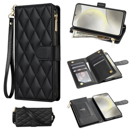 Puzdro s chlopňou pre Samsung Galaxy S25 Edge, Rhombus Crossbody Leather, čierne