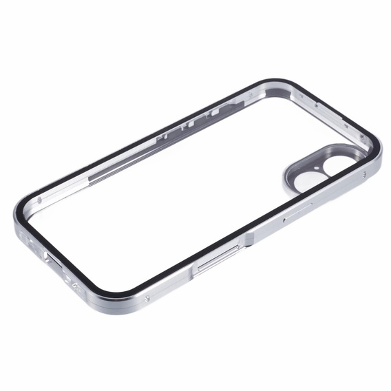 Puzdro pre iPhone 16, Magnetic Dual Glass, strieborné