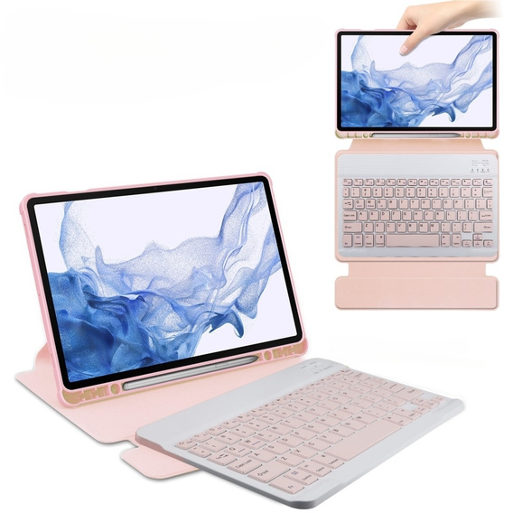 Puzdro s klávesnicou pre Samsung Galaxy Tab S9, Rotary 360° Leather, ružové rose gold