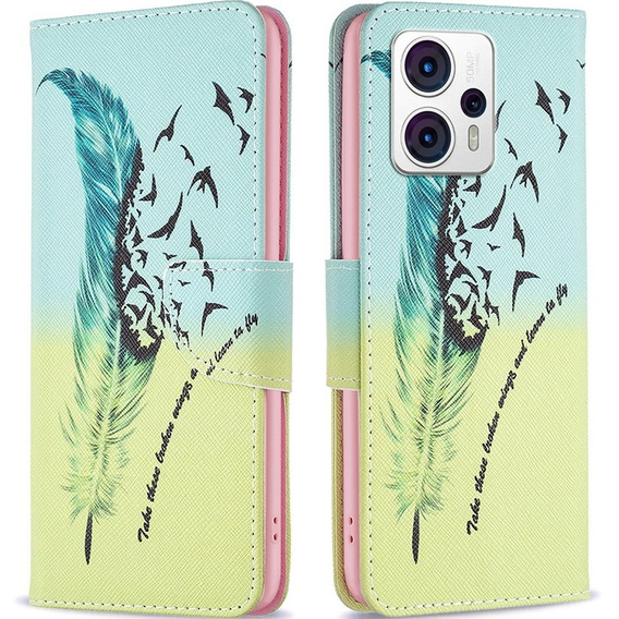 Klapkové puzdro pre Motorola Moto G53 5G / G23 / G13, Wallet, feather, modré