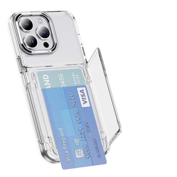 Puzdro pre iPhone 16 Pro, Card Holder Kickstand, transparentné 