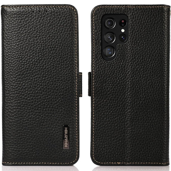 KHAZNEH RFID puzdro pre Samsung Galaxy S23 Ultra, Litchi Texture, čierne