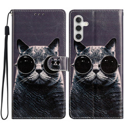 Klapkové puzdro pre Samsung Galaxy A25 5G, Wallet, Cat, čierne+ 9H sklo