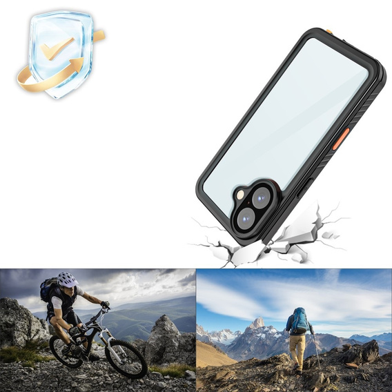 Vodotesné puzdro IP68 pre iPhone 16 Plus, čierne