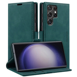 Puzdro pre Samsung Galaxy S23 Ultra, ERBORD Vintage, peňaženka s chlopňou, zelený