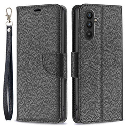 Klapkové puzdro pre Samsung Galaxy A25 5G, Wallet Litchi Leather, čierne + 9H sklo
