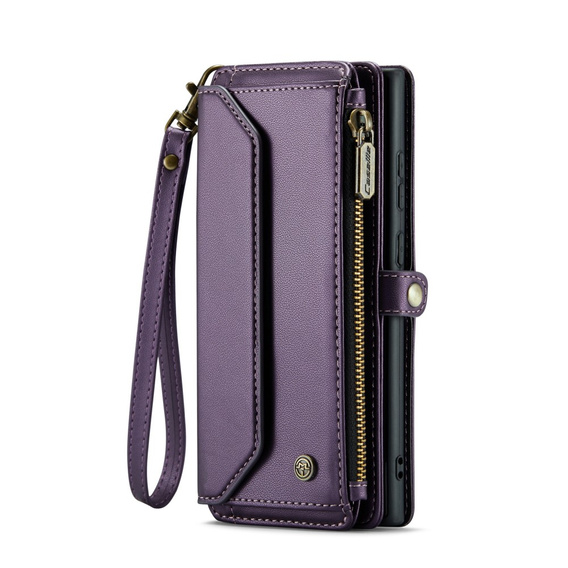 Puzdro CASEME pre Samsung Galaxy S25 Ultra, RFID Leather Wallet, s popruhom cez rameno, fialové