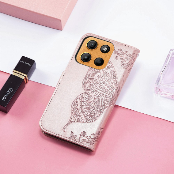 Klapkové puzdro pre Motorola Moto G15 / Motorola Moto G15 Power, Butterfly, ružové rose gold