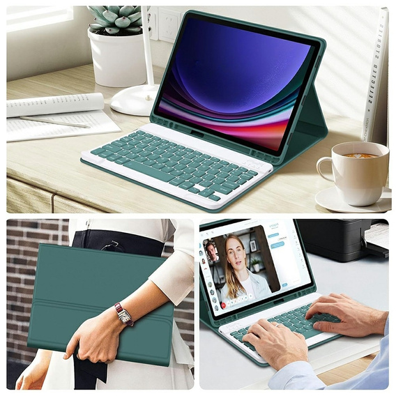 Puzdro + klávesnica Samsung Galaxy Tab S9 FE, Leather Pen Slot, tmavozelené