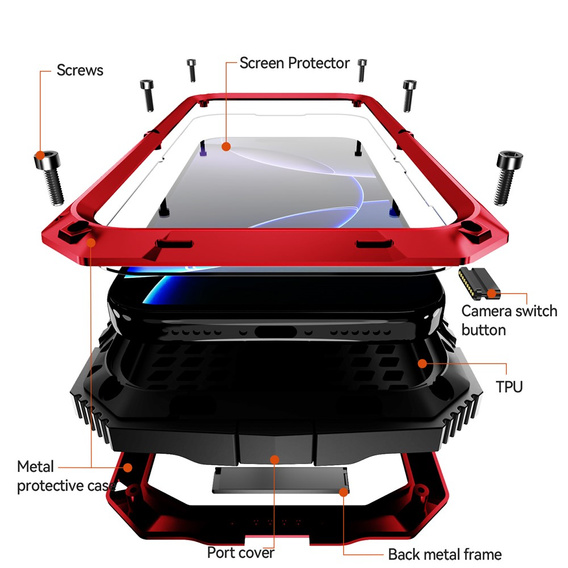 Puzdro R-JUST s podstavcom a integrovaným sklom pre iPhone 17 Pro Max