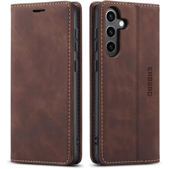 Puzdro pre Samsung Galaxy A55, ERBORD Vintage, káva + sklo na displej