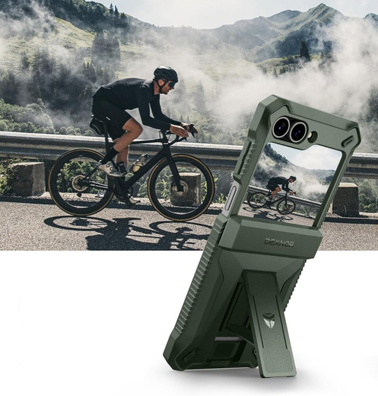 Pancierované puzdro pre Samsung Galaxy Z Flip7 FE / Z Flip6, Dexnor Clip Holder, zelený