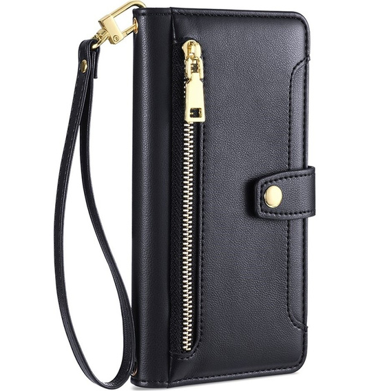 Klapkové puzdro pre iPhone 14, Wallet Zipper Pocket, čierne