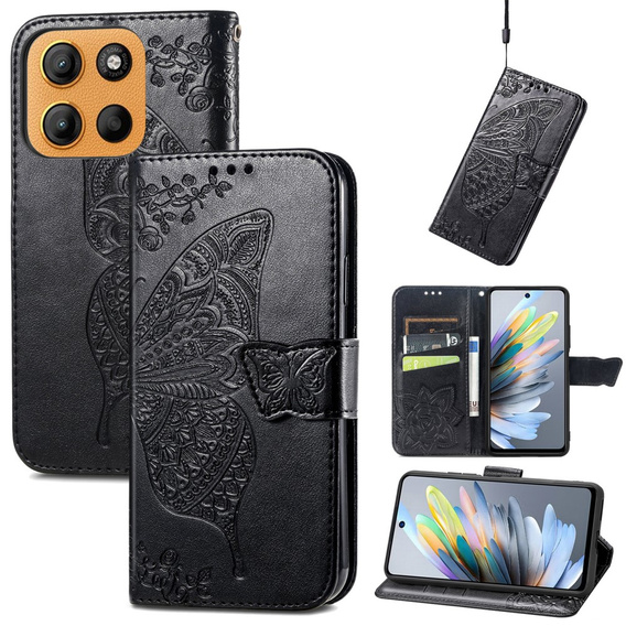Klapkové puzdro pre Motorola Moto G15 / Motorola Moto G15 Power, Butterfly, čierne