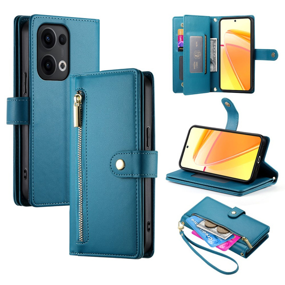 Klapkové puzdro pre Oppo Reno 13 5G, Wallet Zipper Pocket, modré