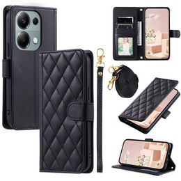 Puzdro s chlopňou pre Xiaomi Redmi Note 13 Pro 4G / Xiaomi Redmi Note 14S / Xiaomi Poco M6 Pro 4G, Rhombus Crossbody Leather, čierne