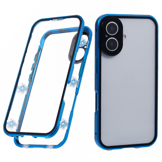 Puzdro pre iPhone 16, Magnetic Dual Glass, modré