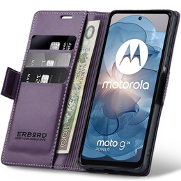 Puzdro pre Motorola Moto G24 Power, ERBORD Glossy Litchi, flipová peňaženka, fialové