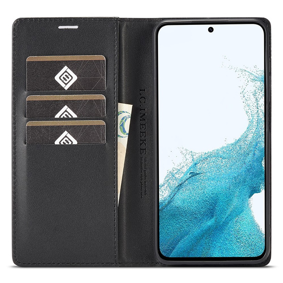 Kryt s chlopňou LC.IMEEKE pre Samsung Galaxy A17 5G, s karbónovou textúrou, čierny