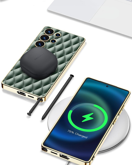 Puzdro pre Samsung Galaxy S25 Ultra, Leather Rhombus, zelený