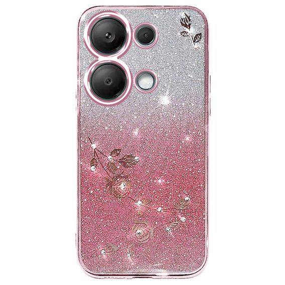 Puzdro pre Xiaomi Redmi Note 13 Pro 4G, Glitter Flower, ružové rose gold