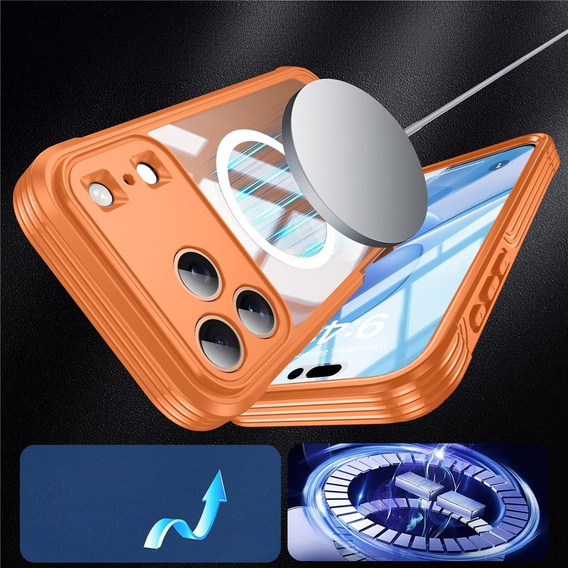 Nárazuvzdorné puzdro so sklom, pre MagSafe pre iPhone 17 Pro, oranžové