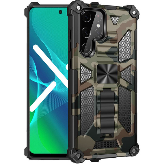 Obal na mobil pre Samsung Galaxy S22 Ultra, Armor Kickstand, zelený
