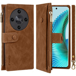 Klapkové puzdro pre Honor Magic 6 Lite 5G, Wallet Zipper Pocket, hnedé