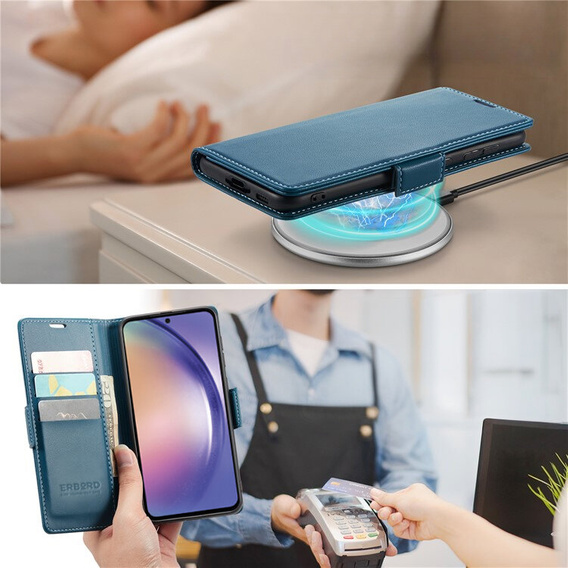 Puzdro pre Samsung Galaxy A55, ERBORD Glossy Litchi, flipová peňaženka, modré