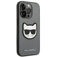 Karl Lagerfeld Obal na mobil pre iPhone 14 Pro Max, Saffiano Choupette Head Patch, strieborné