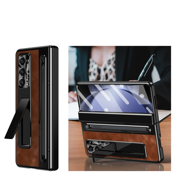 Puzdro s podstavcom Leather+PC s okienkom a stylusom pre Samsung Galaxy Z Fold6 5G