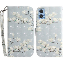 Klapkové puzdro pre Motorola Moto E22 / E22i, Wallet, flowers magnolia, biele