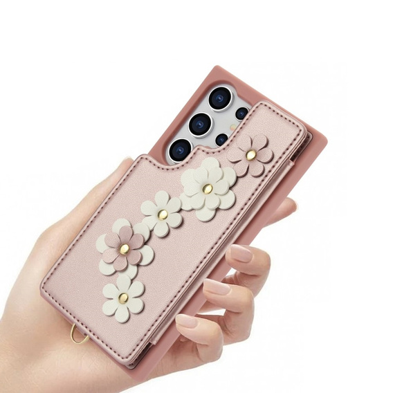Puzdro pre Samsung Galaxy S24 Ultra, Leather Flower Card Slot, ružové