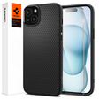Puzdro Spigen pre iPhone 15, Liquid Air, čierne + tvrdené sklo 9H