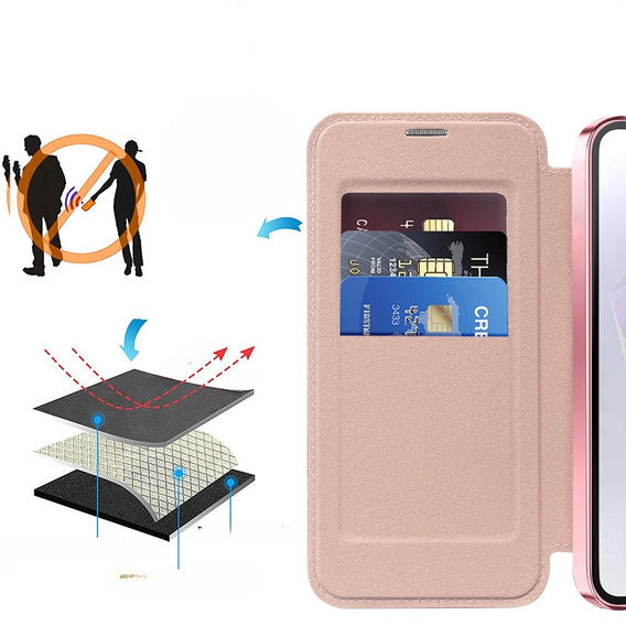 Puzdro s chlopňou pre Samsung Galaxy A17 5G, RFID peňaženka, pre MagSafe, transparentné / ružové
