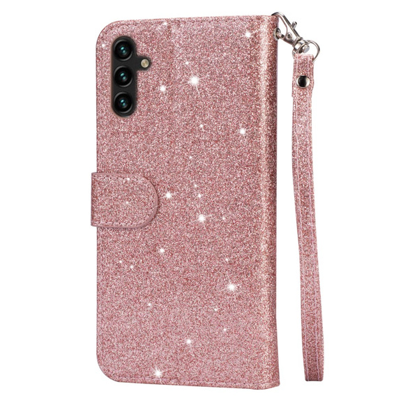 Klapkové puzdro pre Samsung Galaxy A36 5G, Wallet Zipper Pocket Glittery, ružové rose gold