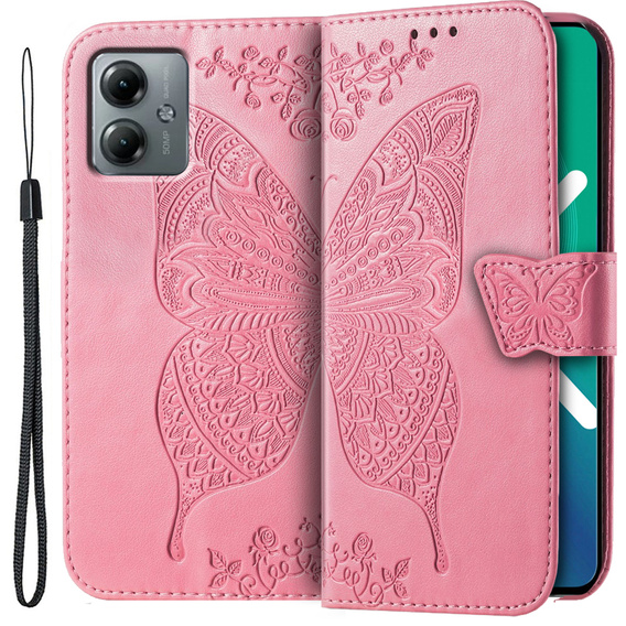 Klapkové puzdro pre Motorola Moto G14, Butterfly, ružové 
