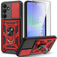 Pancierované puzdro pre Samsung Galaxy A36, CamShield Slide, červené + tvrdené sklo 9H
