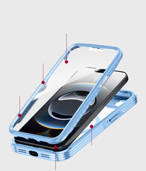 Puzdro pre iPhone 16E, Shockproof, so sklom, pre MagSafe, modré