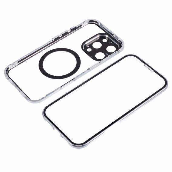 Magnetické puzdro Dual Glass MagSafe pre iPhone 16 Pro Max, strieborné