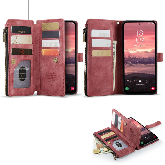 CASEME puzdro pre Samsung Galaxy A56 5G, Leather Wallet Cash and Card Slots, s remienkom, červené