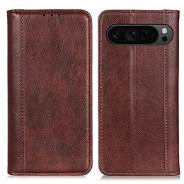 Klapkové puzdro pre Google Pixel 10 Pro XL / 9 Pro XL, s vreckom, kožené, hnedé