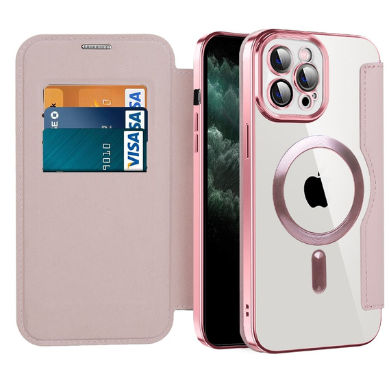 Klapkové puzdro pre iPhone 11 Pro Max, RFID Wallet MagSafe CamShield, ružové