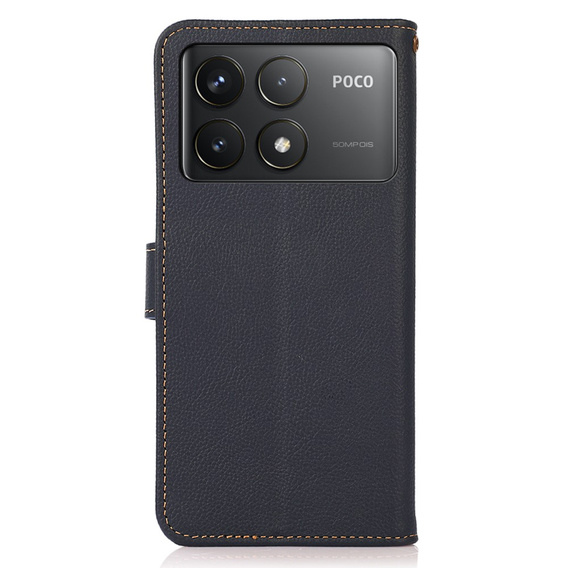 KHAZNEH RFID puzdro pre Xiaomi Poco F6 Pro, Litchi Texture, modré